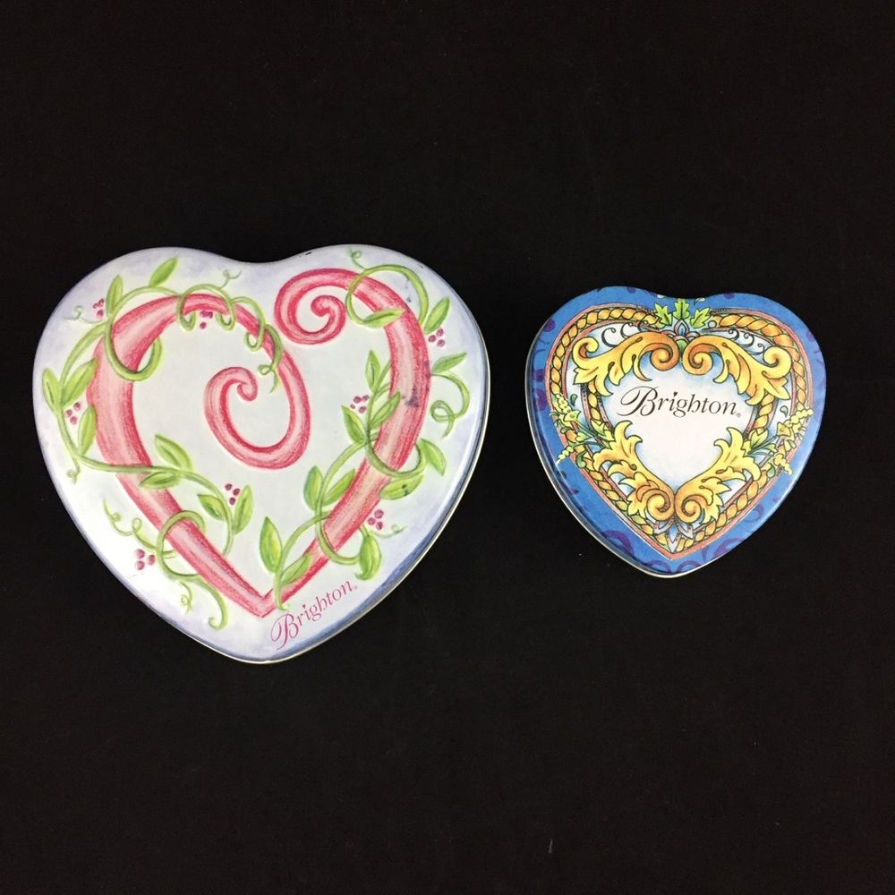 2 Brighton Heart Shaped Tins Jewelry Holder